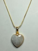 18kt Gold Plated 1 3/4" Gorgeous Heart Shape Moonstone On 18kt Plate 18" Chain