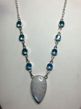 .925 20" A A A Exquisite Moonstone Drop Pendant With Blue Topaz Accent S-clasp 