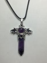 2"x 1/2" A A A Detailed Amethyst Quartz Chakra Reiki Healing Pendant On 18" Leather Cord 