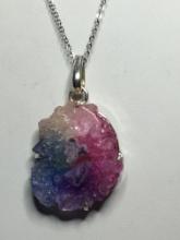 .925 2" A A A Top Watermelon Slice Druzy On Free 18" Silver Chain