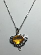 .925 1 1/8" A A A Handmade Golden Topaz Pendent On 18" Free Chain