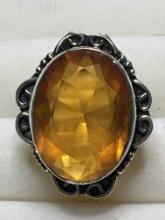 .925 Awesome Faceted Golden Topaz Detailed Sz 7 *see Matching Necklace*