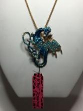 2 1/8" X 2 1/8" A A A Handset Designer Betsey Johnson Blue Crystal Large Pendant Dragon