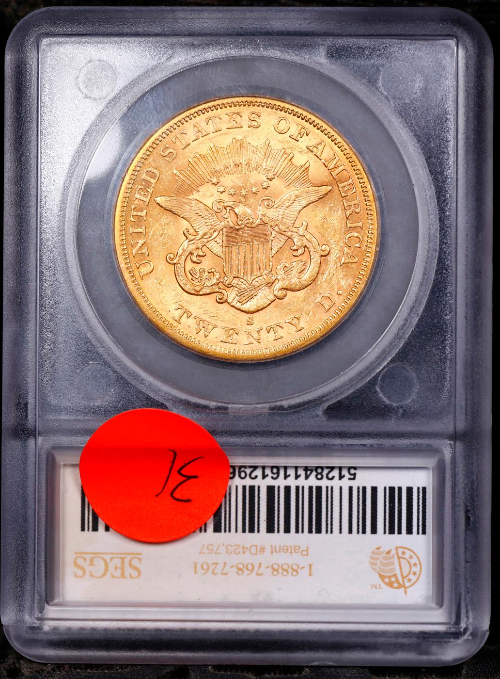 ***Auction Highlight*** 1864-s Gold Liberty Double Eagle $20 Graded ms61+ By SEGS (fc)