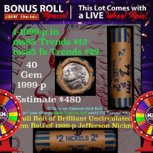 1-5 FREE BU Jefferson rolls with win of this1999-p 40 pcs Coin-Tainer $2 Nickel Wrapper