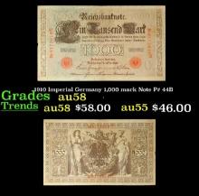 1910 Imperial Germany 1,000 Mark Note P: 44B Grades Choice AU/BU Slider