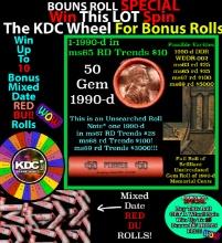 1-10 FREE BU RED Penny rolls with win of this 1990-d SOLID RED BU Lincoln 1c roll incredibly FUN whe