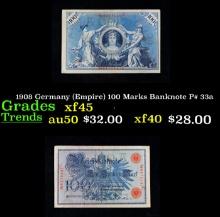 1908 Germany (Empire) 100 Marks Banknote P# 33a Grades From 1871 to 1914 the German Mark was known a