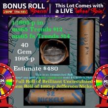 1-5 FREE BU Nickel rolls with win of this 1995-p SOLID BU Jefferson 5c roll incredibly FUN wheel OBW