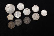 Group of 11 Coins - 1935 Roosevelt 10c, 1942 Canada 10c, Aus. Sixpence, Venezuela 25 and 50 Centimos