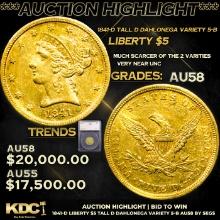 ***Auction Highlight*** 1841-d Gold Liberty Half Eagle Tall D Dahlonega Variety 5-B $5 Graded au58 B