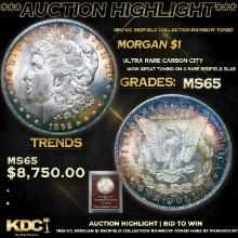 ***Auction Highlight*** 1892-cc Morgan Dollar Redfield Collection Rainbow Toned $1 Graded ms65 By Pa