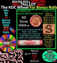 1-10 FREE BU RED Penny rolls with win of this 1968-s SOLID RED BU Lincoln 1c roll incredibly FUN whe