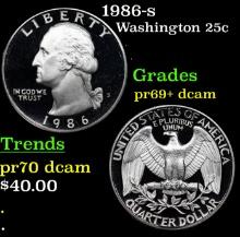 Proof 1986-s Washington Quarter 25c Grades GEM++ Proof Deep Cameo