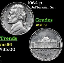 1964-p Jefferson Nickel 5c Grades GEM+ Unc