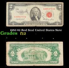 1953 $2 Red Seal United States Note Grades f, fine