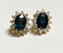 14K GOLD SAPPHIRE & DIAMOND EARRINGS