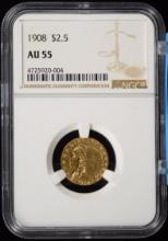 1908 $2.5 Gold Indian NGC AU-55