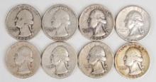 8 Washington Silver Quarters; 1934-P,1935-S,1936-P,1939-P,1940-S, 2-1941-P,1941-S