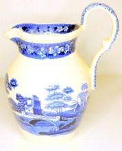 Spode England Blue Tower Pitcher, Gadroon Edge