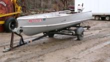 14' ALUMINCRAFT BOAT w / 5 1/2 H.P. JOHNSON OUT BOARD, homemade trailer, no titles or current regis.