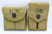 (2) WWII U.S. Magazine Pouches With Magazines - M1 Carbine & 1911