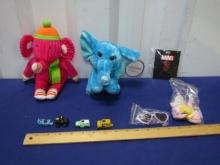 2 Plush Toy Elehants, Marvel Spiderman Pin, Cars And Doll Accessories