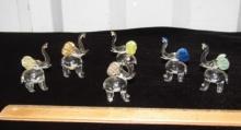 Lot Of 6 Crystal Glass Elephants W/ Glittered Ears