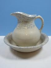 Robinson Ransbottom Pottery Co. Blue Spongeware Pattern Pitcher and Wash Basin Bowl