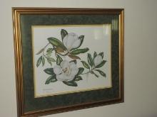 Titled "Magnolia" Grandiflora Flowering Magnolia Foliage Limbs Offset Lithograph Artist Signed