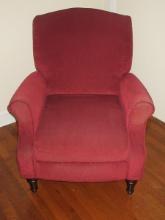 Lane Furniture Traditional Recliner Arm Mahogany Turned Legs Maroon Upholstery