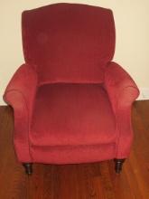 Lane Furniture Traditional Recliner Arm Mahogany Turned Legs Maroon Upholstery