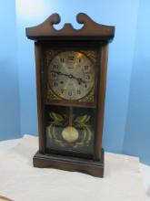 Alaron 31 Day Key Wind Mantel Clock Reverse Gilt Glass Peacocks Design Arched Pediment