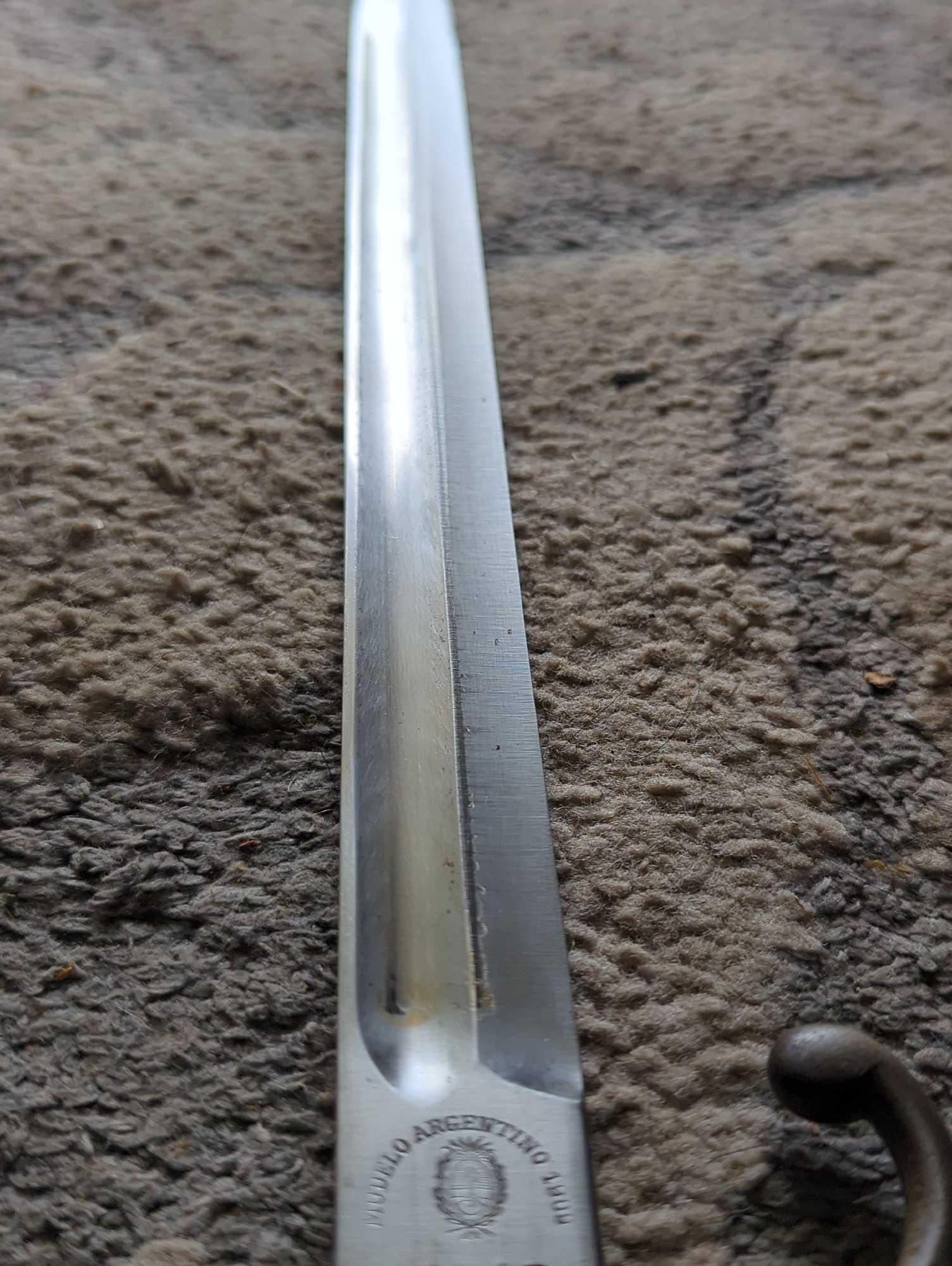 (FD) WWII GERMANY MODELO ARGENTINO 1909 MAUSER SWORD BAYONET, K4357 MARKED ON SCABBARD AND BLADE