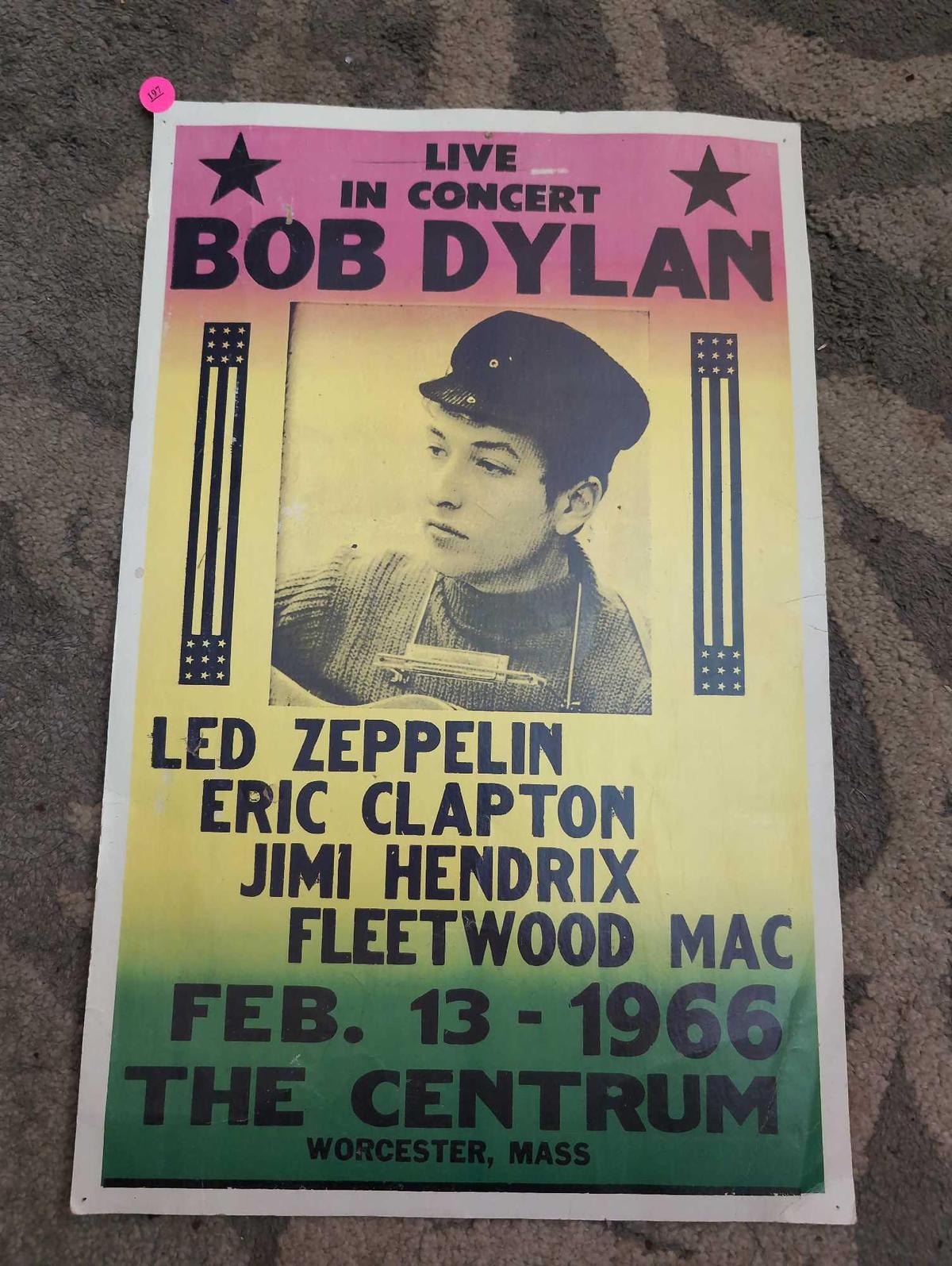 (LR) VINTAGE BOB DYLAN, LED ZEPPELIN, ERIC CLAPTON, JIMI HEN(DR)IX, FLEETWOOD MAC CONCERT POSTER.