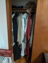 (BR2) CLOSET LOT FULL OF MEN'S DRESS SUITS, DRESS SHIRTS, TIES, BLANKETS, BELTS, ROBE, 50+ SUIT