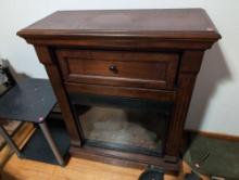 (BR2) TWIN STAR ELECTRIC FIREPLACE IN DARK STAINED WOOD FIREPLACE MANTLE. MODEL #23EF010GAA. IT