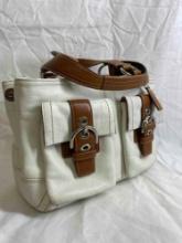 Vintage Coach White and Brown Leather Purse.