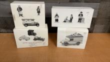 4) HERITAGE VILLAGE VEHICLE & PEOPLE FIGURINES