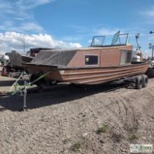BOAT, 24FT ALUMINUM HULL, APPROX 12FT FORWARD CABIN, 140 HP JOHNSON OUTBOARD, PROP LOWER UNIT WITH S