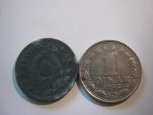 Foreign Coins: Yugoslavia 1945 (WWII) 2 & 1965 1 Dinars Dinaras