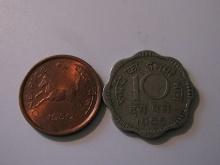 Foreign Coins: India 1950 1 & 1965 10 Pices