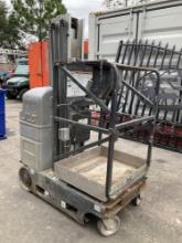 JLG MAN LIFT MODEL 20MVL, ELECTRIC, APPROX 24VOLTS, APPROX MAX PLATFORM HEIGHT 20FT,