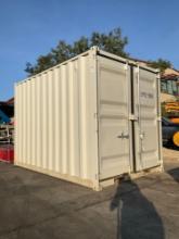 12FT OFFICE / STORAGE CONTAINER, FORK POCKETS WITH SIDE DOOR ENTRANCE & SIDE WINDOW , APPROX 99'' T
