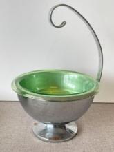 Vintage Hazel Atlas Green Glass and Chrome Ice Server