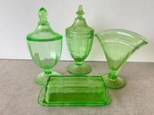 Group of 4 Uranium/Vaseline Glass Pieces