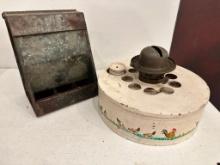Antique, Metal Oil Lamp Base and Small Feeder or Screw Bin