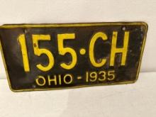 1935 Ohio License Plate, Condition as Pictured