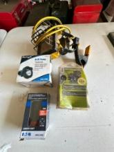Group of Misc Lights, Drill Pump, Wire Kit and More
