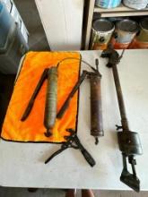 Two Grease Guns and Antique, Hydraulic Pump Jack